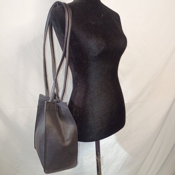 LATICO Black Leather Boxy "Paper Bag" Shoulder Bag--For the Minimalist! - Picture 1 of 15